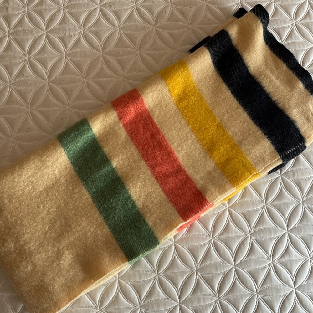 Vintage 1950's Golden Dawn All Wool Stripe Blanket